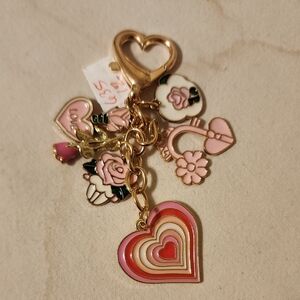 Gold and Pink Heart Charm Keychain
